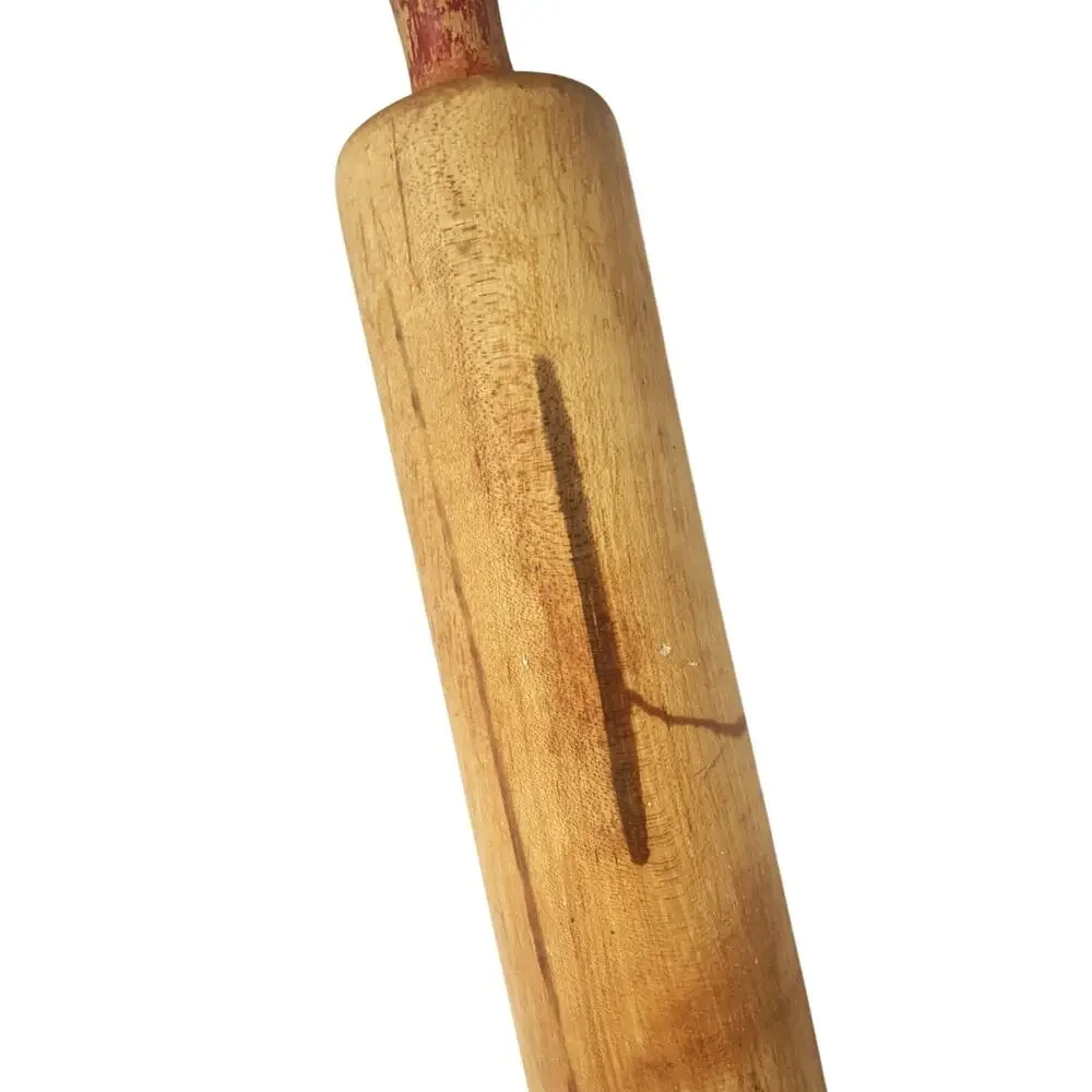 Vintage Wooden Rolling Pin Missing Paint on Handles and Stain on Wood